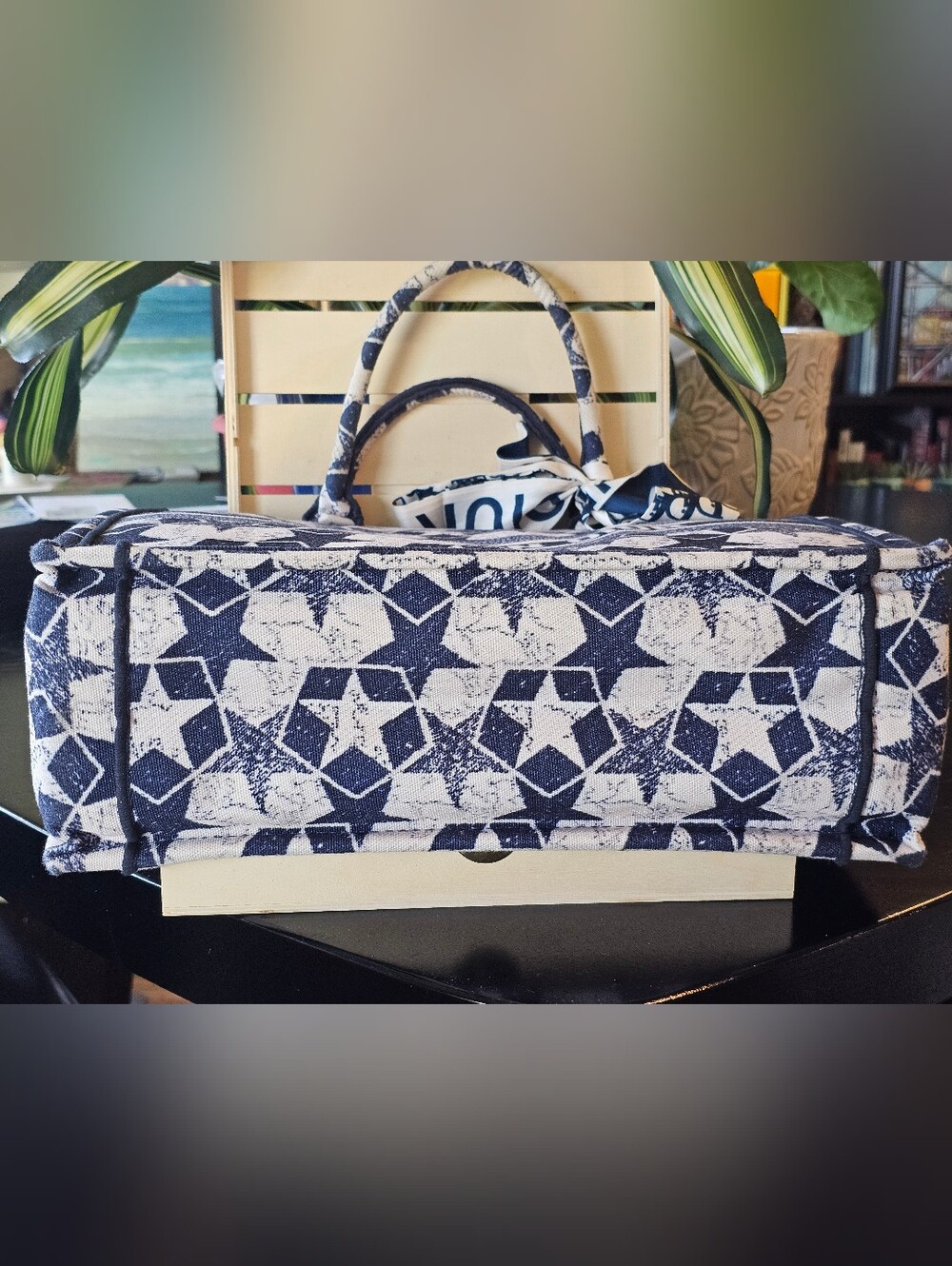 Christian Dior Navy and White Lucky Star "Etoile" Canvas Tote w/ Signature Logo - Picture 6 of 14